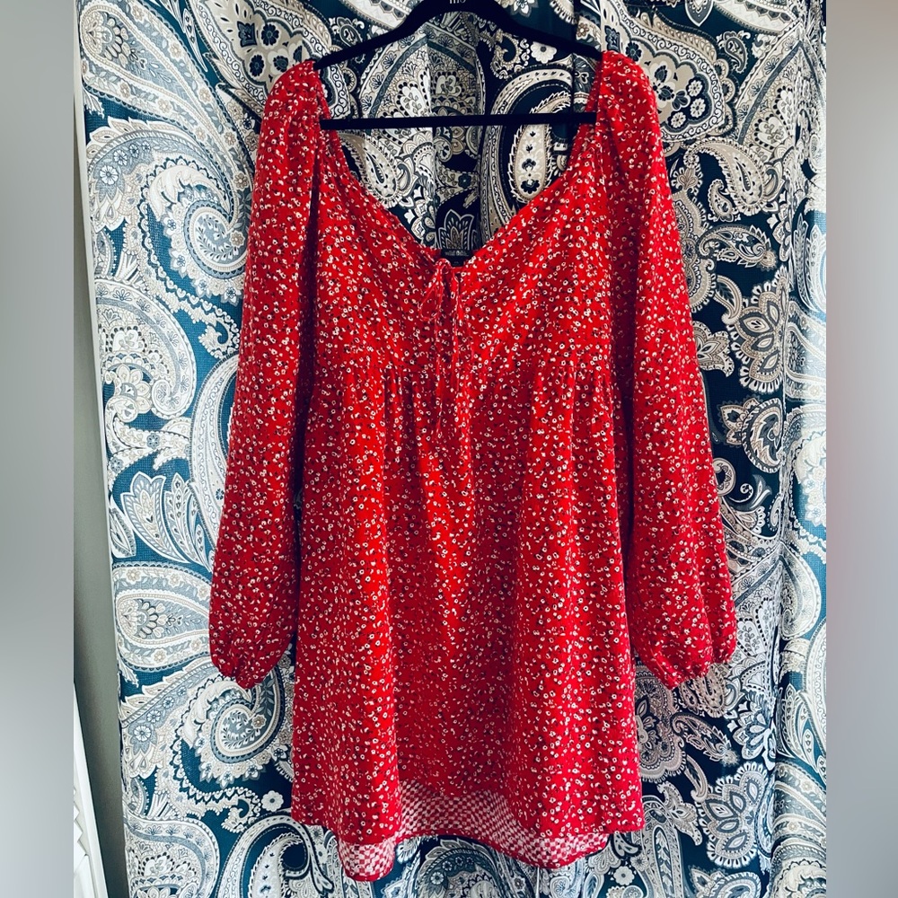 ❤️💐Long Sleeve Red Floral Dress💐❤️